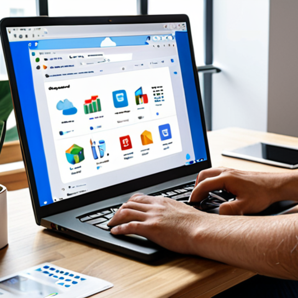 **Image Prompt for SaaS:**
   "A modern office workspace with a person using a laptop, accessing software through a web browser. The scene should depict a relaxed environment, showcasing cloud icons and various software applications like Google Workspace and Salesforce in the background, symbolizing the convenience and accessibility of SaaS."
