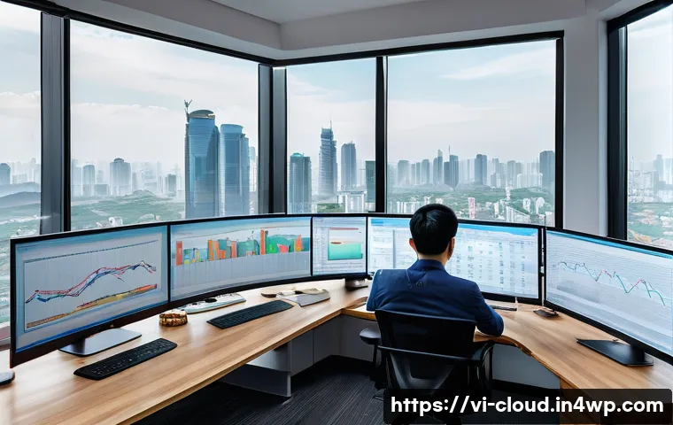 클라우드 컴퓨팅 비용 절감 전략 - A detailed and modern office workspace scene showing a Vietnamese IT professional analyzing cloud se...