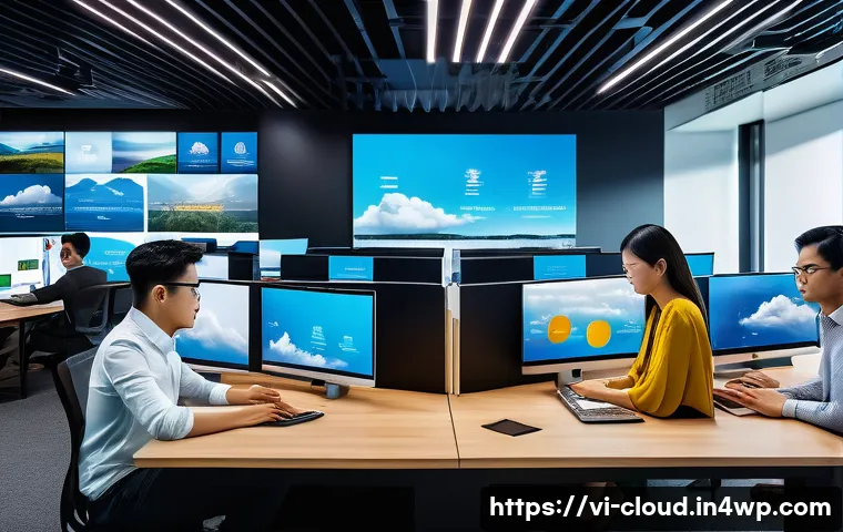 클라우드 컴퓨팅의 전략적 활용 방안 - A modern Vietnamese startup office scene showing diverse young professionals collaborating around sl...