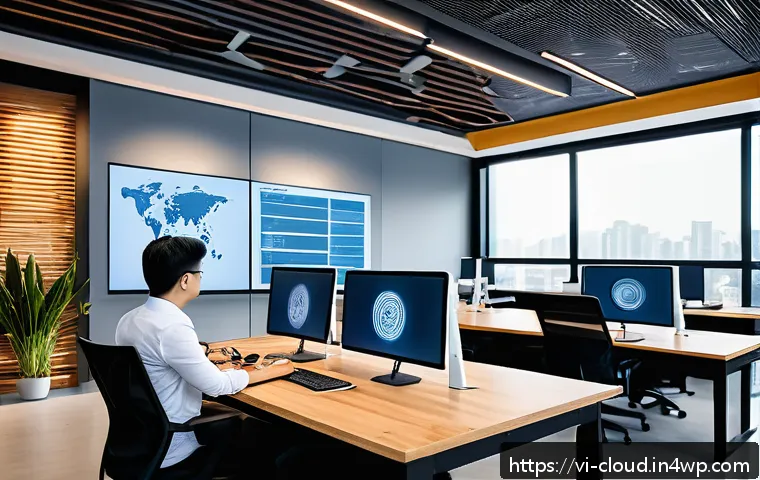 AI와 클라우드 서비스의 통합 현황 - A modern Vietnamese office environment showcasing diverse professionals collaborating remotely throu...