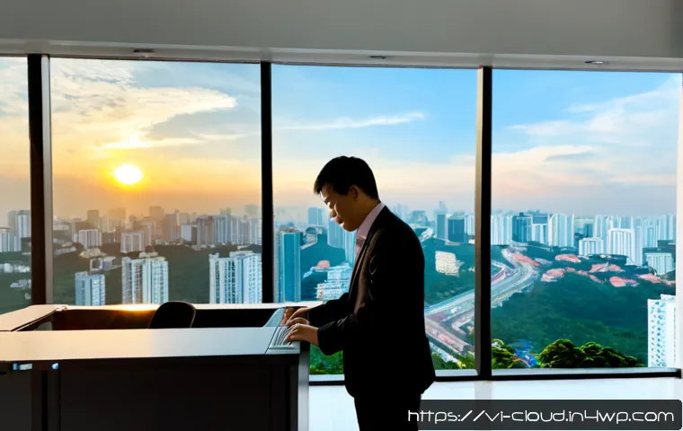 Home 17 하이브리드 클라우드 vs 멀티클라우드 전략 - Photorealistic modern technology office in Ho Chi Minh City, Vietnamese IT manager comparing a priva...